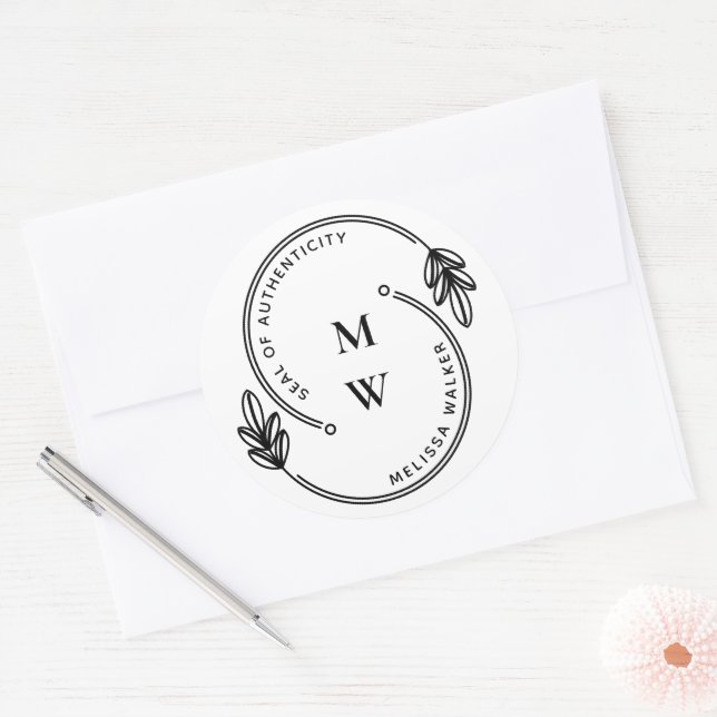 Adesivo Redondo Selo de Artista do Monograma de Autenticidade (Envelope)
