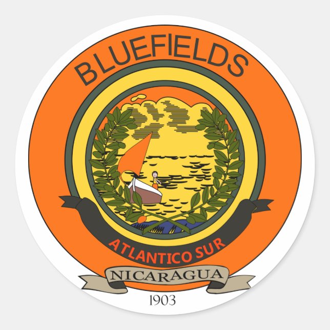 Adesivo Redondo Selo de Bluefields, Nicarágua (Frente)