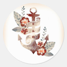 Selo de Casamento de Âncora Floral de Praia Náutic