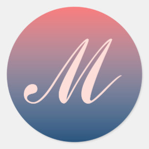 Adesivo Redondo Selo de Casamento do Monograma Rosa e Azul