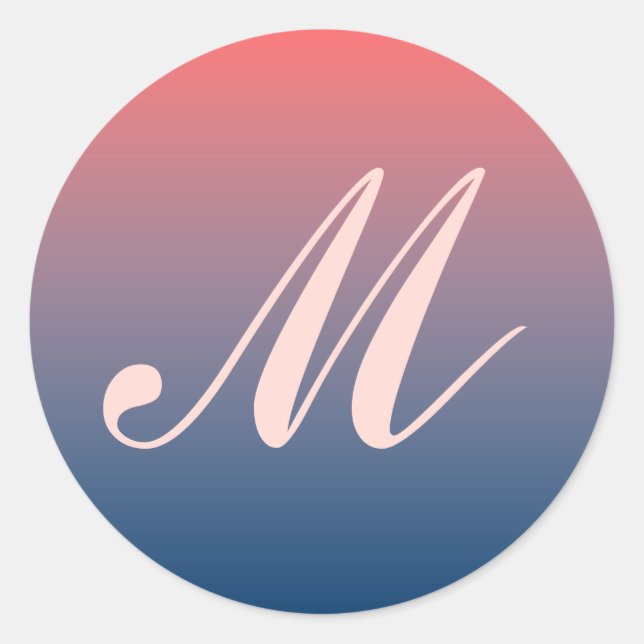 Adesivo Redondo Selo de Casamento do Monograma Rosa e Azul (Frente)