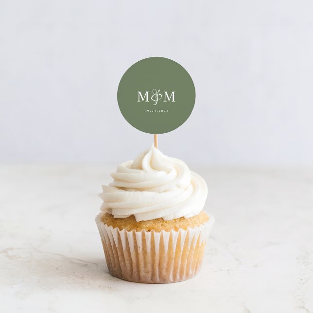 Adesivo Redondo Selo de Casamento do Monograma Verde de Grande Sáb (Criador carregado)