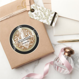 Adesivo Redondo Selo de Casamento Dourado Chandelier