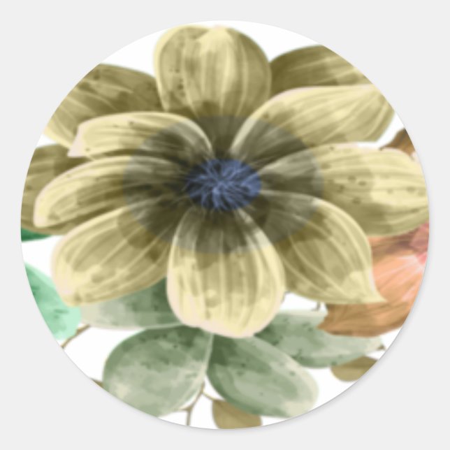 Adesivo Redondo Selo De Casamento Floral Amarelo E Laranja (Frente)