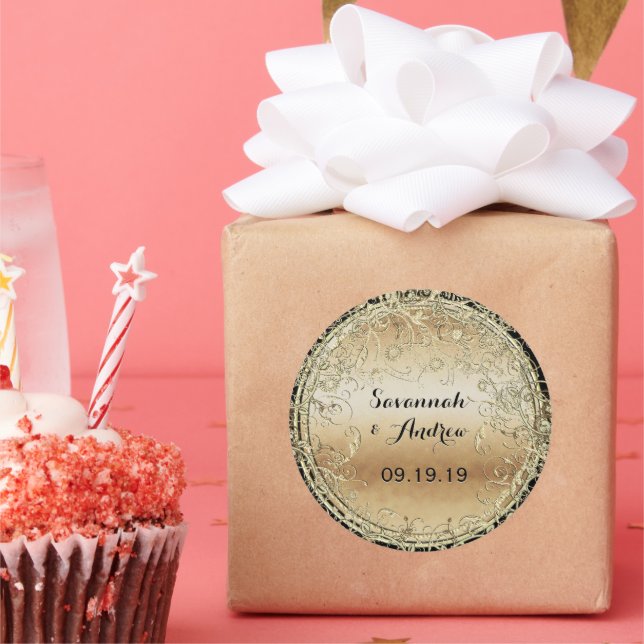 Adesivo Redondo Selo de Casamento Negro e Dourado (Festa)