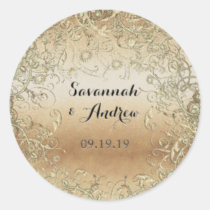 Adesivo Redondo Selo de Casamento Negro e Dourado