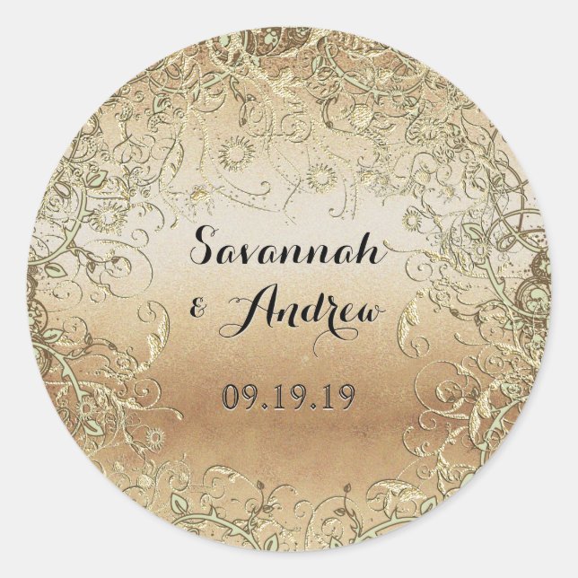 Adesivo Redondo Selo de Casamento Negro e Dourado (Frente)
