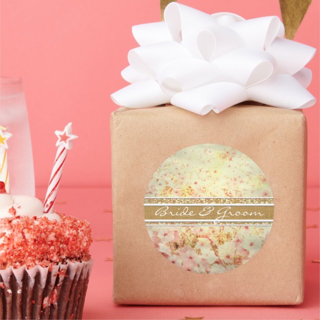 Adesivo Redondo Selo de Casamento Rosa e Caramel Tan Petunia (Festa)