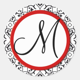 Adesivo Redondo Selo de Casamento Vermelho de Trim. Preto e Branco