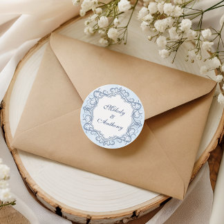 Adesivo Redondo Selo de Cera de Casamento com Monograma Ornamentad