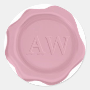 Adesivo Redondo Selo De Cera De Casamento De Monograma, Rosa Elega