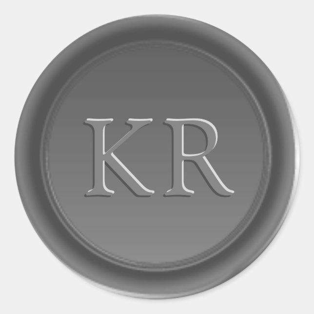 Adesivo Redondo Selo de Cera de Monograma Elegante Cinza Prata (Frente)