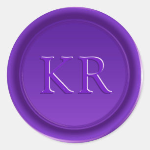 Adesivo Redondo Selo de Cera de Monograma Elegante Roxo