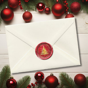 Adesivo Redondo Selo de Cera Falsa Árvore de Natal Dourada Vermelh
