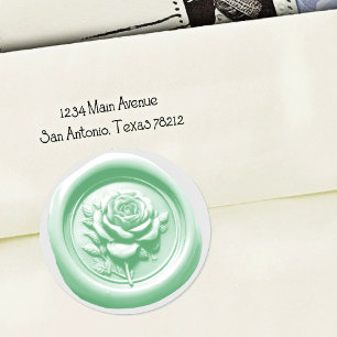 Adesivo Redondo Selo de Cera Falsa com Rosa Verde Musgo com Impres