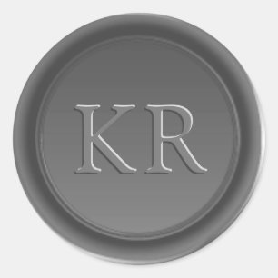 Adesivo Redondo Selo de Cera Monograma Elegante Cinza Prata