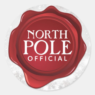 Adesivo Redondo Selo de Cera Oficial do Polo Norte Natal Branco
