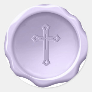 Adesivo Redondo Selo de Cera Roxo Religioso Cruz Lavanda Relevo