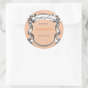 Adesivo Redondo Selo de Chuva de Noiva de Casamento Vintage Coral