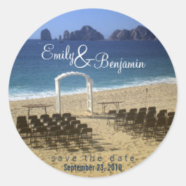 Adesivo Redondo Selo de Convite - Casamento de Praia de Destino ::