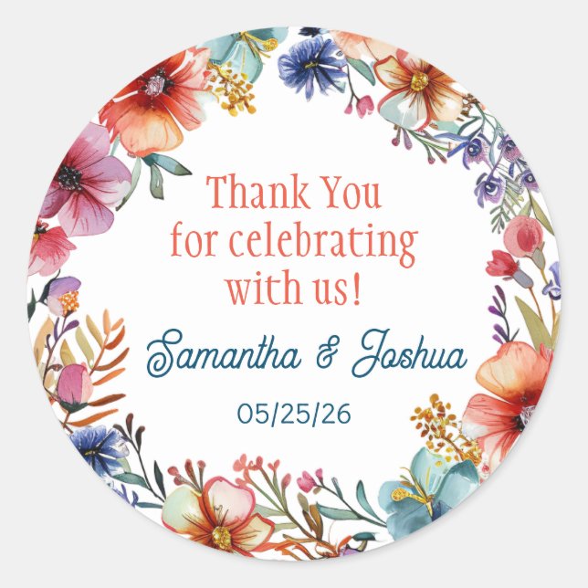 Adesivo Redondo Selo de convite para casamento elegante (Frente)