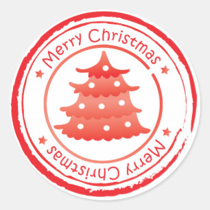 Adesivo Redondo Selo de correio do Natal - árvore de Natal