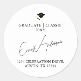 Adesivo Redondo Selo de Devolução de Graduação Branca Preta Elegan