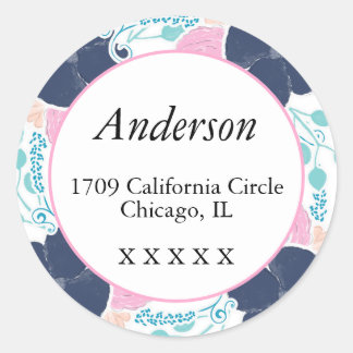 Adesivo Redondo Selo de Devolução Floral Rosa, Marinho e Teal -