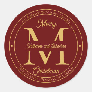 Adesivo Redondo Selo de Endereço de Retorno do Monograma Elegante