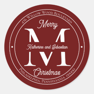 Adesivo Redondo Selo de Endereço de Retorno do Monograma Elegante