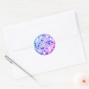Adesivo Redondo Selo de envelope azul cor-de-rosa com retro 70s