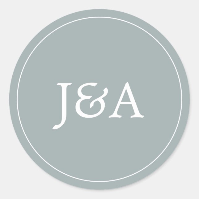 Adesivo Redondo Selo de Envelope Azul Dusty Monograma Simples Eleg (Frente)