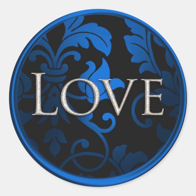 Adesivo Redondo Selo de Envelope Azul e Damasco Preto com Amor de  (Frente)