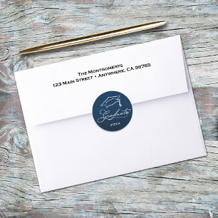 Adesivo Redondo Selo de Envelope Azul Marinho de Script de Formatu