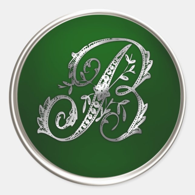 Adesivo Redondo Selo de Envelope B de Silver e Emerald Monograma (Frente)