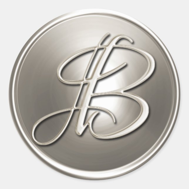 Adesivo Redondo Selo de Envelope B do Monograma de Prata (Frente)