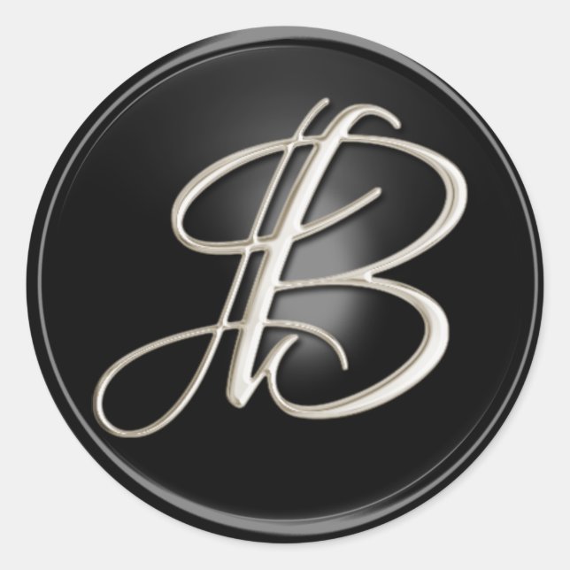 Adesivo Redondo Selo de Envelope B do Monograma de Prata (Frente)