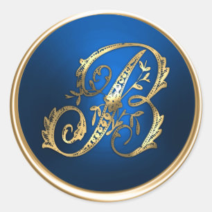 Adesivo Redondo Selo de Envelope B Monograma Dourado e Azul