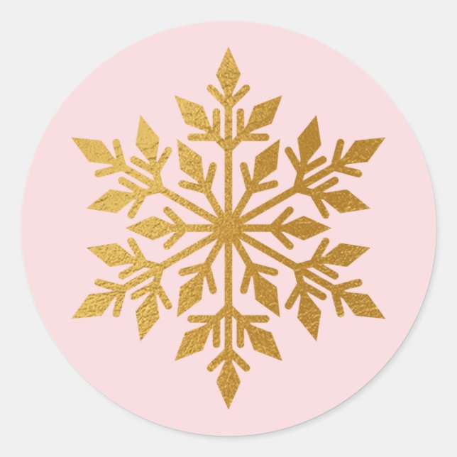 Adesivo Redondo Selo de Envelope Blush Snowflake - Folha de Ouro d (Frente)