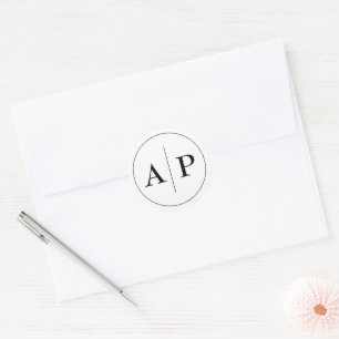 Adesivo Redondo Selo de envelope branco e preto monograma