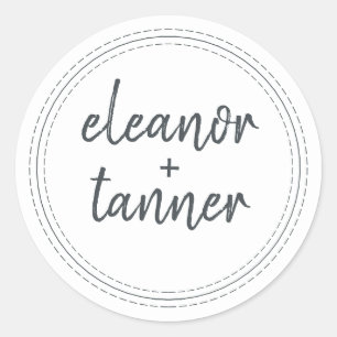 Adesivo Redondo Selo de Envelope Branco Negro de Nomes Modernos