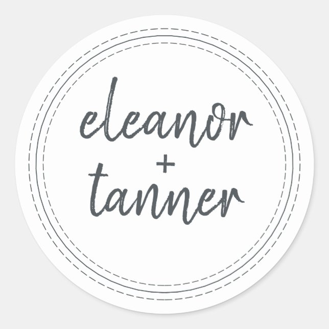 Adesivo Redondo Selo de Envelope Branco Negro de Nomes Modernos (Frente)