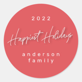 Adesivo Redondo Selo de Envelope Branco Vermelho de Feriados Feliz