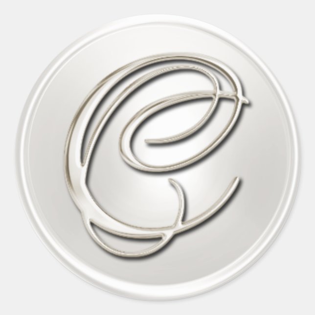 Adesivo Redondo Selo de Envelope C do Monograma de Prata (Frente)