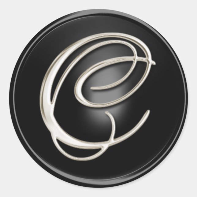 Adesivo Redondo Selo de Envelope C do Monograma de Prata (Frente)