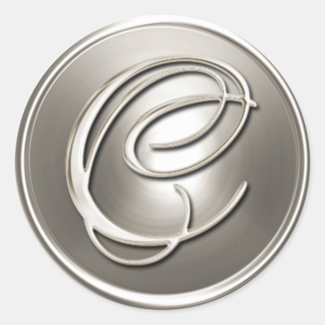 Adesivo Redondo Selo de Envelope C do Monograma de Prata (Frente)