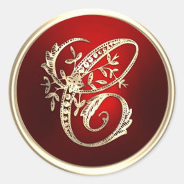 Adesivo Redondo Selo de Envelope C Monograma Dourado e Vermelho