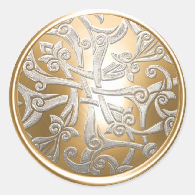 Adesivo Redondo Selo de Envelope Celta Dourado e Silver (Frente)