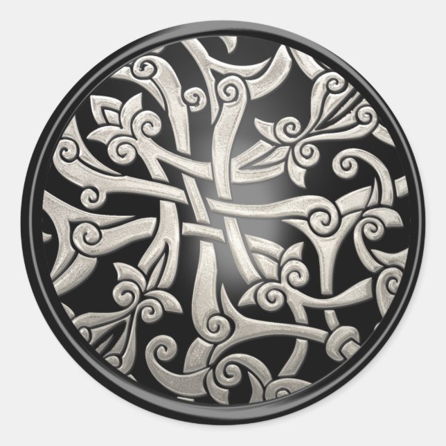 Adesivo Redondo Selo de Envelope Celta Preto e Prateado (Frente)