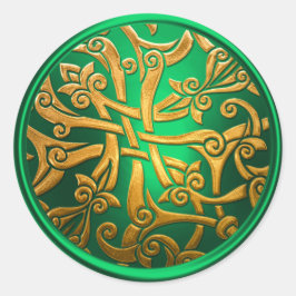 Adesivo Redondo Selo de Envelope Celta Verde Dourado
